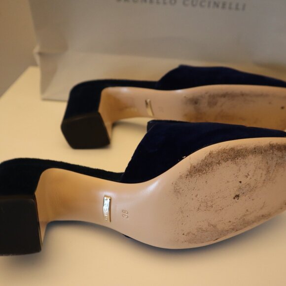 Gucci Madelyn Mules Crystal Logo Velvet Cobalt Blue Size 38 8 - Picture 7 of 12